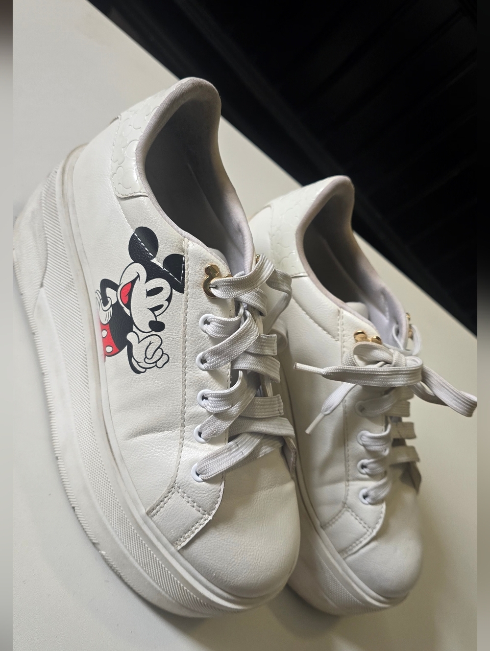 Aldo White Platform Sneakers with Cartoon Accent